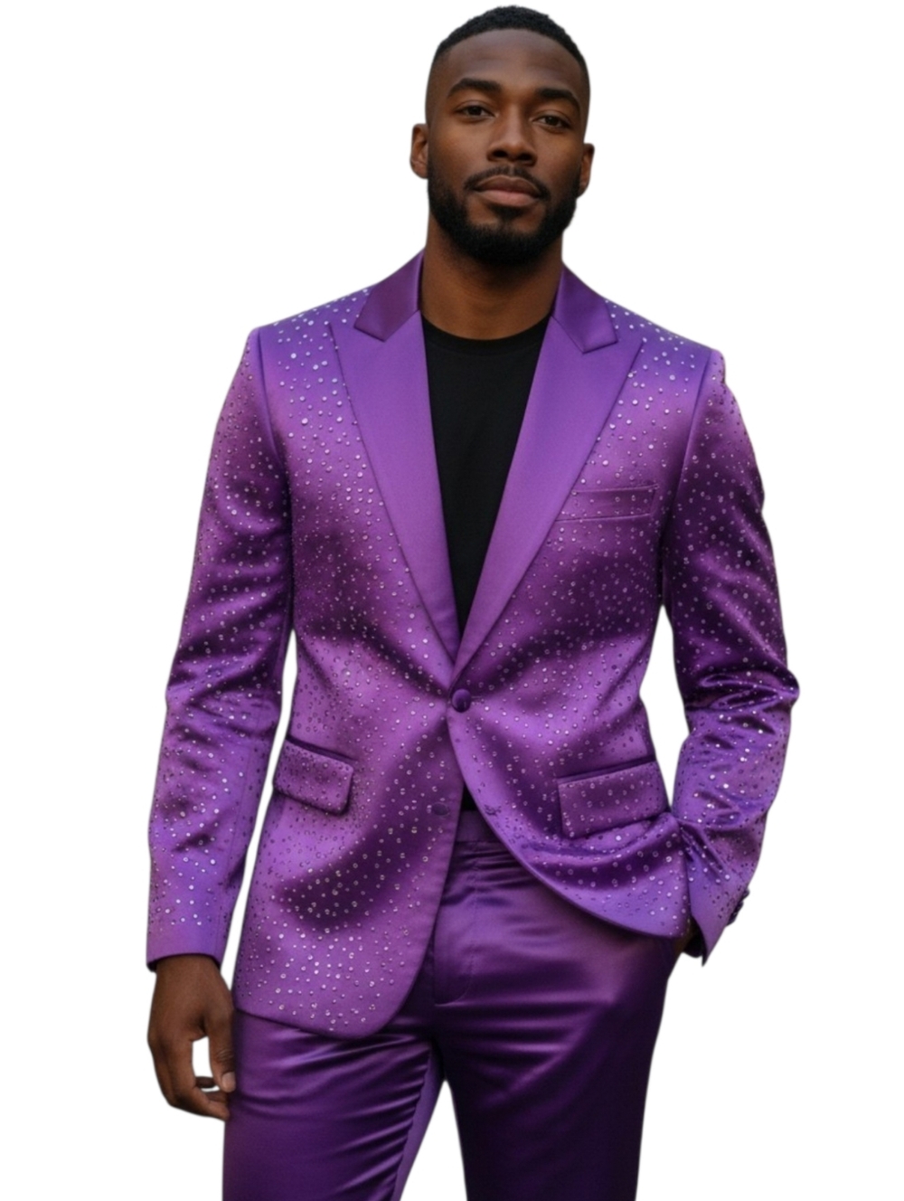 Prom Satin Formal Suit Barocco 38 Jacket 32 Pants Purple Rain Prince Rhinestone